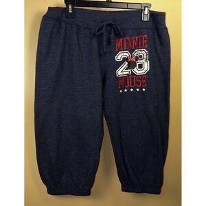Disney Minnie Mouse‎ Womens Sz L Cropped Capri Sweat Pants Joggers Heather Blue